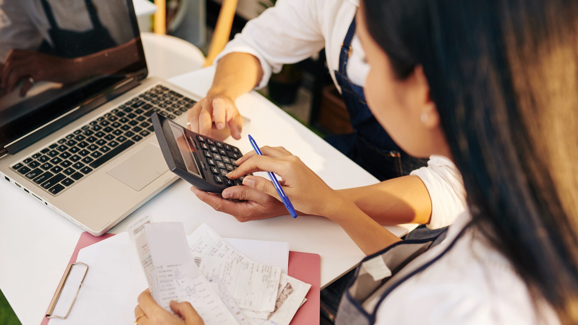 A person looking at a laptop with a graph of their income and expenses